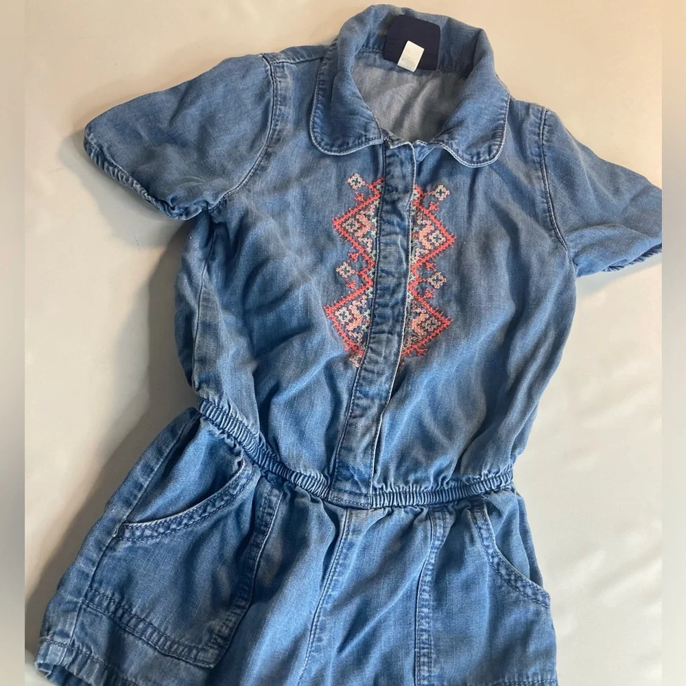 Oshkosh Bgosh Genuine Kids Girls 18m Blue Jumpsuit Shorts Embroidered Romper